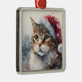MOOIE WATERVERF WINTER TABBY KAT GEZICHT METALEN ORNAMENT (Rechts)
