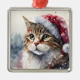 MOOIE WATERVERF WINTER TABBY KAT GEZICHT METALEN ORNAMENT