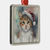 MOOIE WATERVERF WINTER TABBY KAT GEZICHT METALEN ORNAMENT (Rechts)