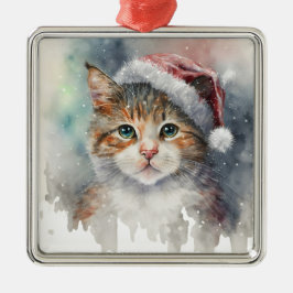 MOOIE WATERVERF WINTER TABBY KAT GEZICHT METALEN ORNAMENT