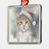MOOIE WATERVERF WINTER TABBY KAT GEZICHT METALEN ORNAMENT (Links)