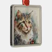 MOOIE WATERVERF WINTER TABBY KAT GEZICHT METALEN ORNAMENT (Rechts)