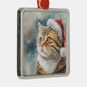 MOOIE WATERVERF WINTER TABBY KAT GEZICHT METALEN ORNAMENT (Rechts)