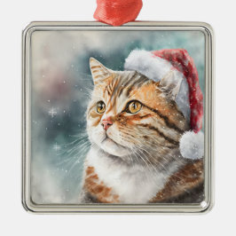 MOOIE WATERVERF WINTER TABBY KAT GEZICHT METALEN ORNAMENT