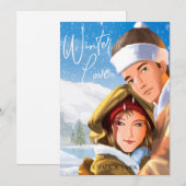 Mooie waterverf winterliefdesvakantiewenskaart feestdagenkaart (Voorkant / Achterkant)
