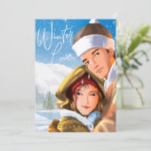 Mooie waterverf winterliefdesvakantiewenskaart feestdagenkaart (Staand voorkant)