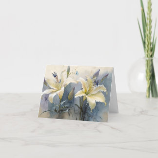Mooie Waterverf witte crème Paarse lelies Bedankkaart