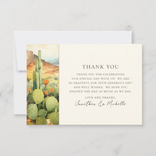 Mooie Waterverf woestijncactus bruiloft Bedankkaart (Voorkant)