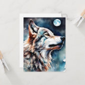 Mooie Waterverf Wolf Wenskaart Kaart (Voorkant / Achterkant in situ)