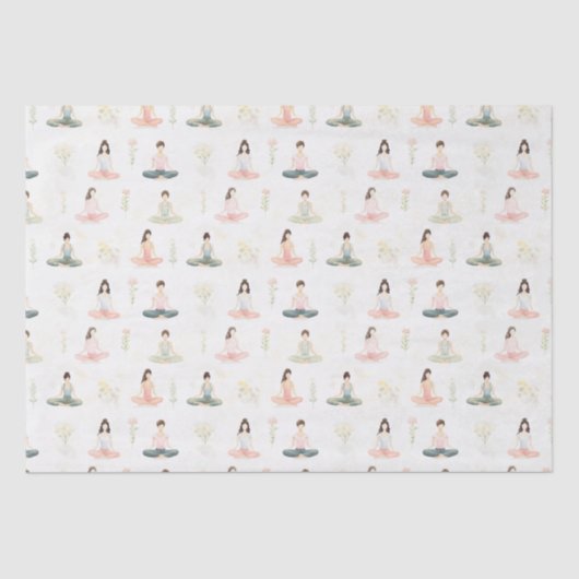 Mooie Waterverf Yoga Meisjes Mediteren Natuur Tissuepapier (Voorkant)
