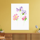 Mooie Waterverf Zoete Erwten Roze Paarse Canvas Afdruk (Insitu (Woonkamer))