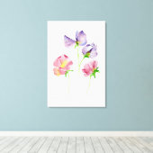Mooie Waterverf Zoete Erwten Roze Paarse Canvas Afdruk (Insitu (Houten vloer))