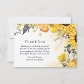 Mooie Waterverf Zonnebloem Bloemen Bruiloft Bedankkaart (Voorkant)