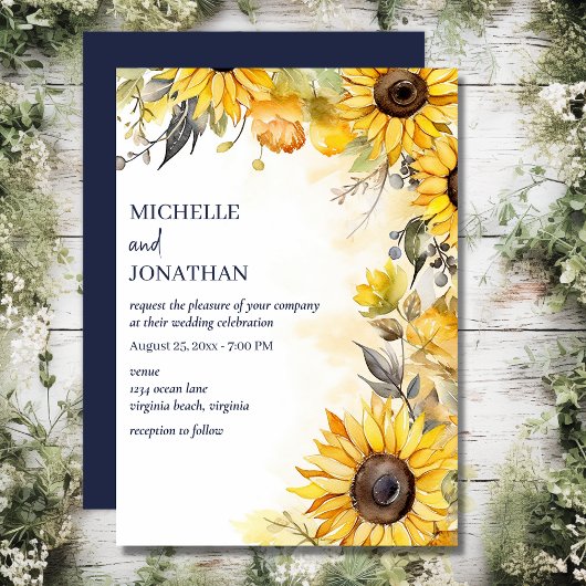 Mooie Waterverf Zonnebloem Bloemen Bruiloft Kaart