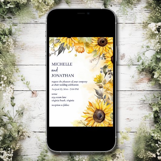 Mooie Waterverf Zonnebloem Bloemen Bruiloft Kaart