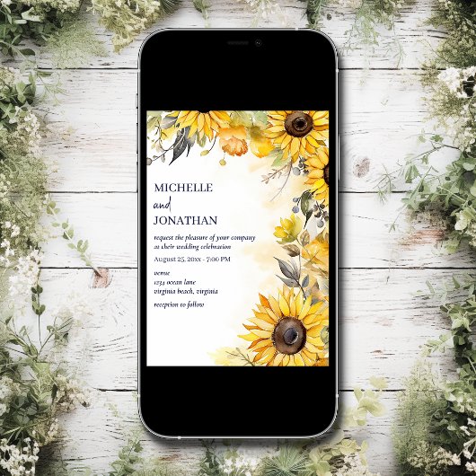 Mooie Waterverf Zonnebloem Bloemen Bruiloft Save The Date