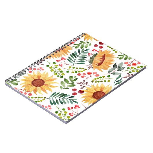 Mooie Waterverf zonnebloemen en bessen Notitieboek (Linkerzijde)