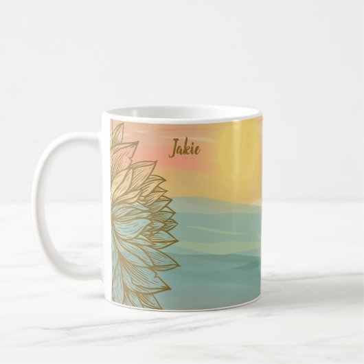 Mooie Waterverf zonsondergang boven drijvende wate Koffiemok (Links)