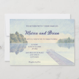 Mooie waterverf zonsondergang meer bruiloft kaart