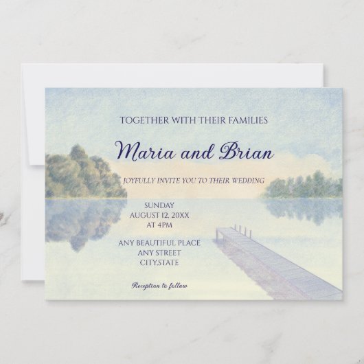 Mooie waterverf zonsondergang meer bruiloft kaart (Voorkant)