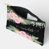 Mooie Waterverf Zwart en Roze Bloemen Naam Etui (Open)