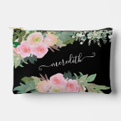 Mooie Waterverf Zwart en Roze Bloemen Naam Etui (Voorkant)