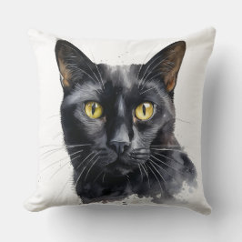 MOOIE WATERVERF ZWART KATTENGEZICHT KUSSEN