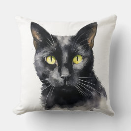 MOOIE WATERVERF ZWART KATTENGEZICHT KUSSEN