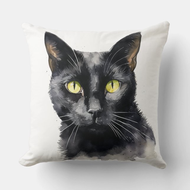 MOOIE WATERVERF ZWART KATTENGEZICHT KUSSEN (Voorkant)