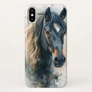 Mooie Waterverf Zwart Paard iPhone Case