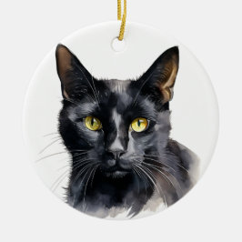 MOOIE WATERVERF ZWARTE KAT MET KORT HAAR KERAMISCH ORNAMENT