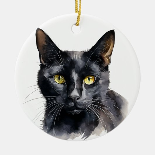 MOOIE WATERVERF ZWARTE KAT MET KORT HAAR KERAMISCH ORNAMENT (Voorkant)