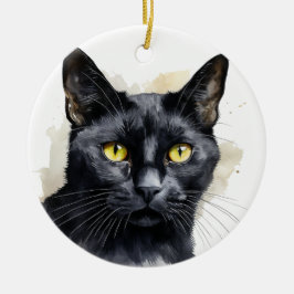 MOOIE WATERVERF ZWARTE KAT MET KORT HAAR KERAMISCH ORNAMENT