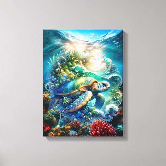 Mooie Waterverf zwemmen Zee schildpad Canvas Afdruk (Voorkant)