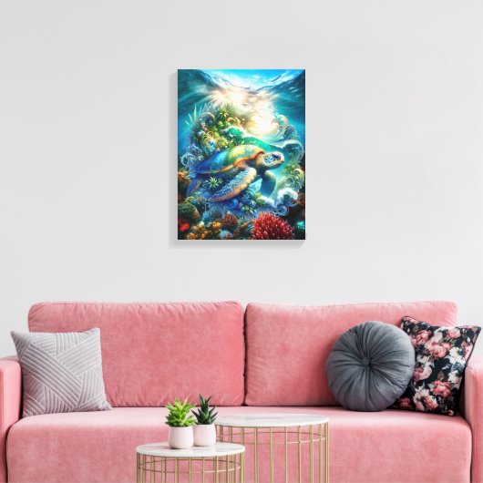 Mooie Waterverf zwemmen Zee schildpad Canvas Afdruk (Insitu (Woonkamer))