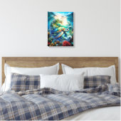 Mooie Waterverf zwemmen Zee schildpad Canvas Afdruk (Insitu (Slaapkamer))