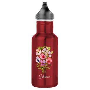 Mooie waterverfboeket met wilde bloemen en naam waterfles