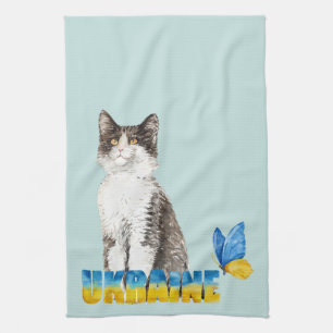 Mooie waterverfkat en vlinder uit Oekraïne Theedoek