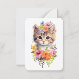 Mooie waterverfkat met bloemen notitiekaartje