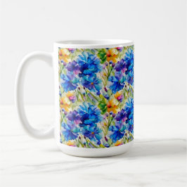 Mooie waterverfmok blauw bloemmotief  koffiemok