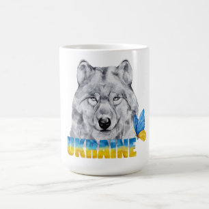 Mooie waterverfwerk Oekraïense wolf en vlinder  Koffiemok