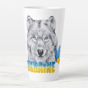 Mooie waterverfwerk Oekraïense wolf en vlinder  Latte Mok