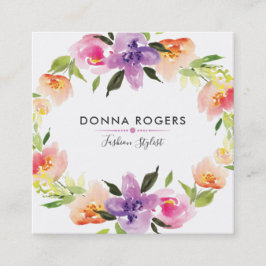 Mooie Waterverven Bloemen krans Vierkante Visitekaartje