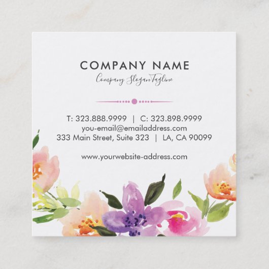 Mooie Waterverven Bloemen krans Vierkante Visitekaartje (Achterkant)