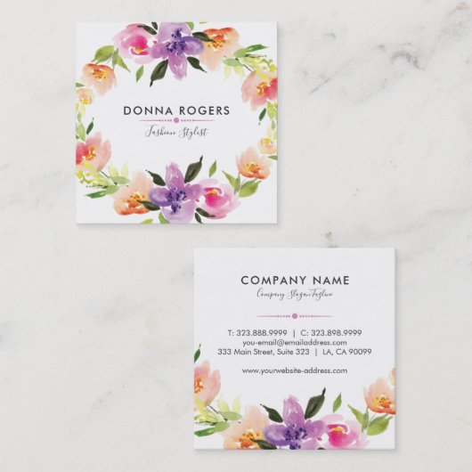 Mooie Waterverven Bloemen krans Vierkante Visitekaartje (Voorkant / Achterkant)