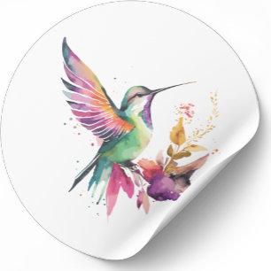 Mooie waterverven kolibrie illustratie ronde sticker