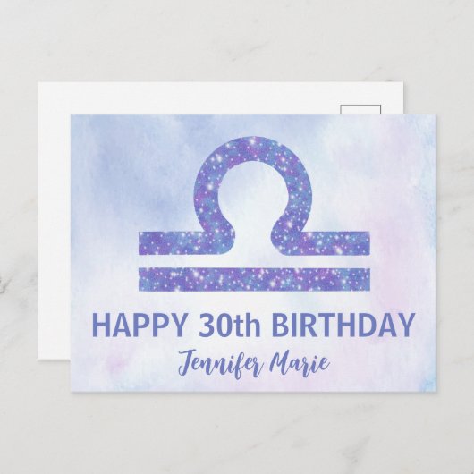 Mooie Weegschaal Teken Custom Paarse Gelukkige Ver Briefkaart (Voorkant / Achterkant)