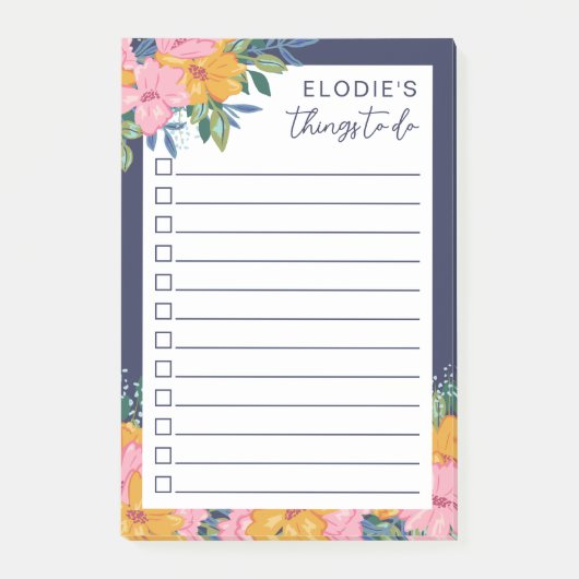 Mooie Weelderige Bloemen - Aangepaste Naam Takenli Post-it® Notes (Voorkant)