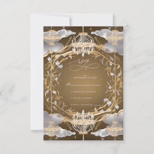Mooie weelderige goud en kristallen bruiloft RSVP kaartje (Voorkant)