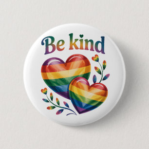 Mooie Wees Vriendelijk Elegante Regenboog Harten Ronde Button 5,7 Cm